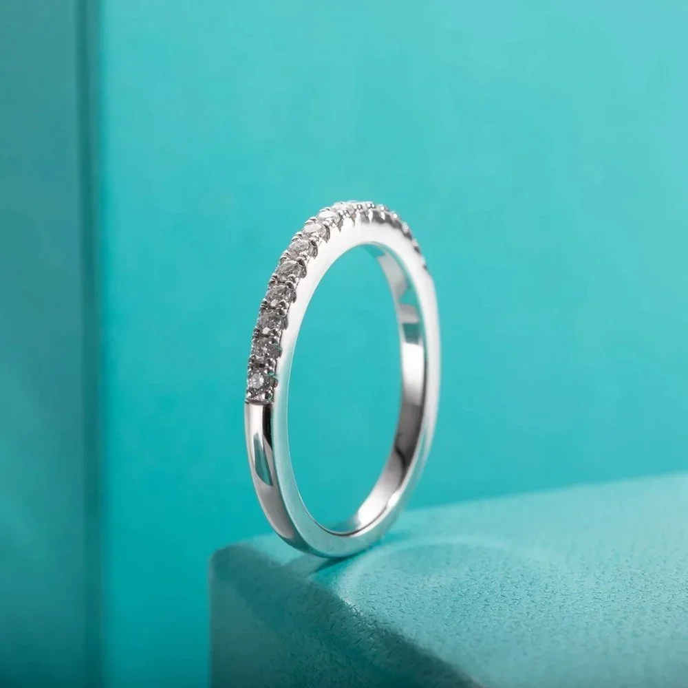 Certified 1.5mm Moissanite Diamond Pave Half Eternity Ring NEW - Picture 4 of 14